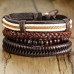 Bratara barbateasca piele, alb-maro, impletita, set 4 buc