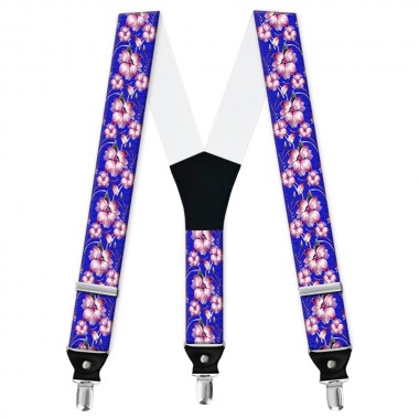 Bretele barbati personalizate, liliac, flori roz