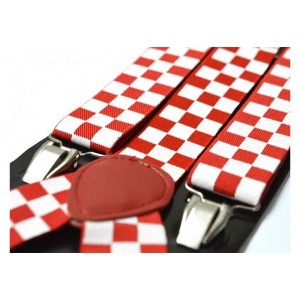 Bretele barbati, model Tabla de Sah Rosu-Alb
