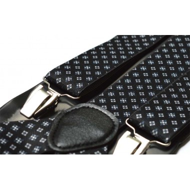 Bretele barbati negre model floral alb 319