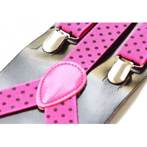 Bretele copii, roz fucsia cu buline negre 