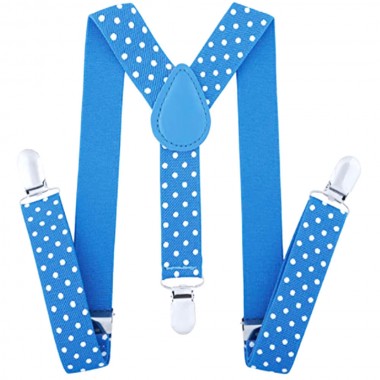 Bretele copii, bleu, cu buline albe 