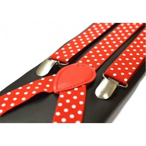 Bretele dama, rosii, cu buline albe 125
