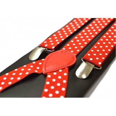Bretele dama, rosii, cu buline albe 125