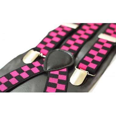 Bretele dama, model Tabla Sah Fuchsia-Negru