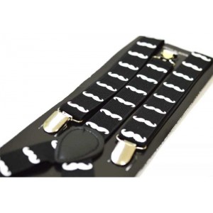 Bretele unisex, negre, model Moustache alb