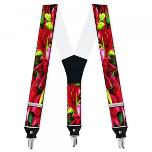 Bretele pantaloni personalizate, crini flori rosii