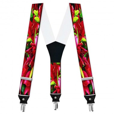 Bretele pantaloni personalizate, crini flori rosii