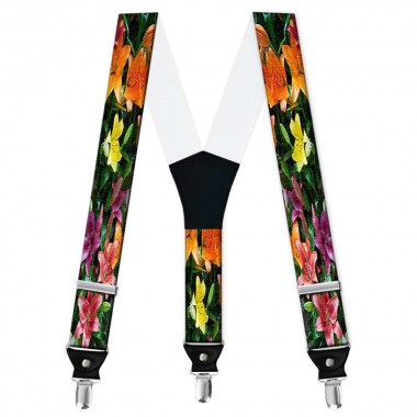 Bretele pantaloni personalizate, crini flori multicolore