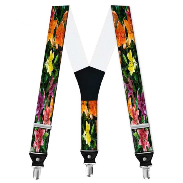 Bretele pantaloni personalizate, crini flori multicolore