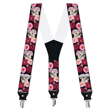 Bretele pantaloni personalizate, crizanteme flori roz