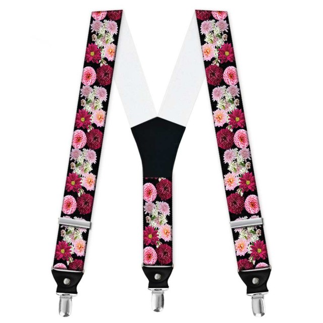 Bretele pantaloni personalizate, crizanteme flori roz