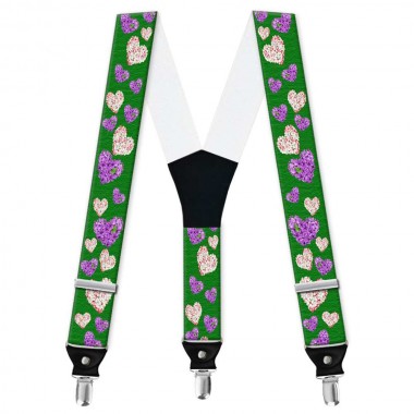 Bretele pantaloni personalizate, inimioare, flori de liliac