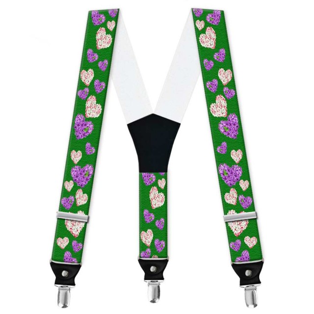 Bretele pantaloni personalizate, inimioare, flori de liliac