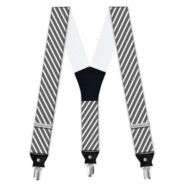 Bretele barbati, gri, model dungi albe subtiri