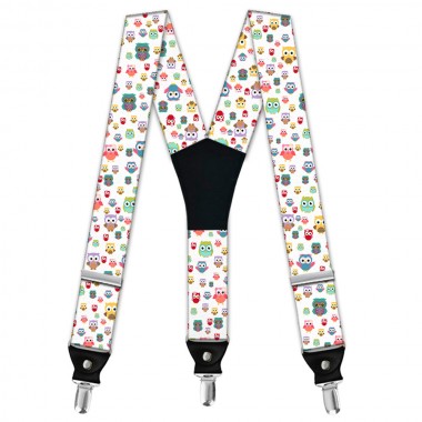 Bretele bărbați, model "Bufnițe Multicolore"