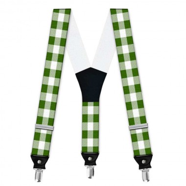 Bretele barbati, verde-alb, model carouri
