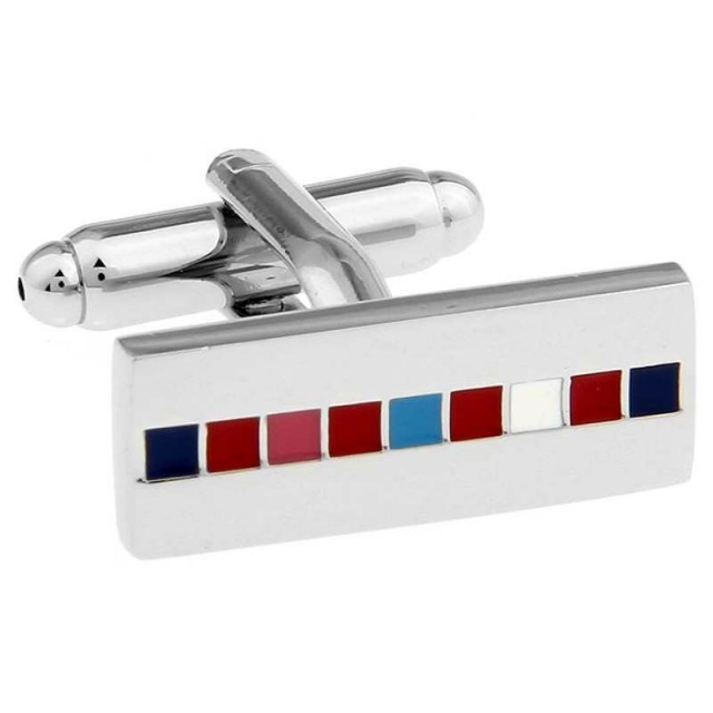 Butoni camasa argintii cu model patratele colorate