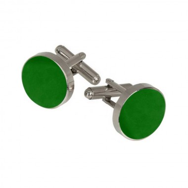 Butoni cămașă, verde-de-sticlă, montură argintie