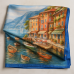 Esarfa albastra eleganta dama dreptunghiulara din satin matase – model Port Mediteranean