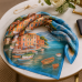 Esarfa albastra eleganta dama dreptunghiulara din satin matase – model Port Mediteranean
