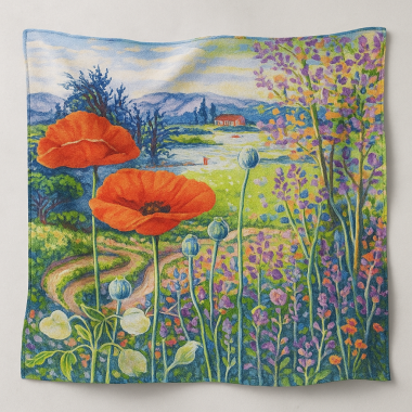 Esarfa patrata eleganta dama portocalie 70x70 satin matase – Maci in Peisaj Pastel
