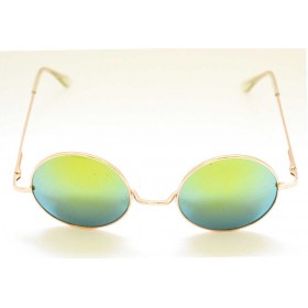 Ochelari de soare rama rotunda metalica aurie lentila verde oglinda UV400 60014