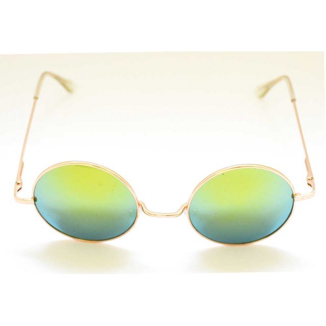 Ochelari de soare rama rotunda metalica aurie lentila verde oglinda UV400 60014