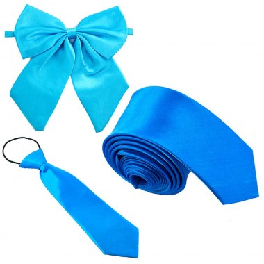 Set cravata barbati, papion dama, cravata copil, turcoaz