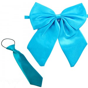 Set papion dama bleu turcoaz si cravata copil