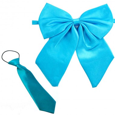 Set papion dama bleu turcoaz si cravata copil