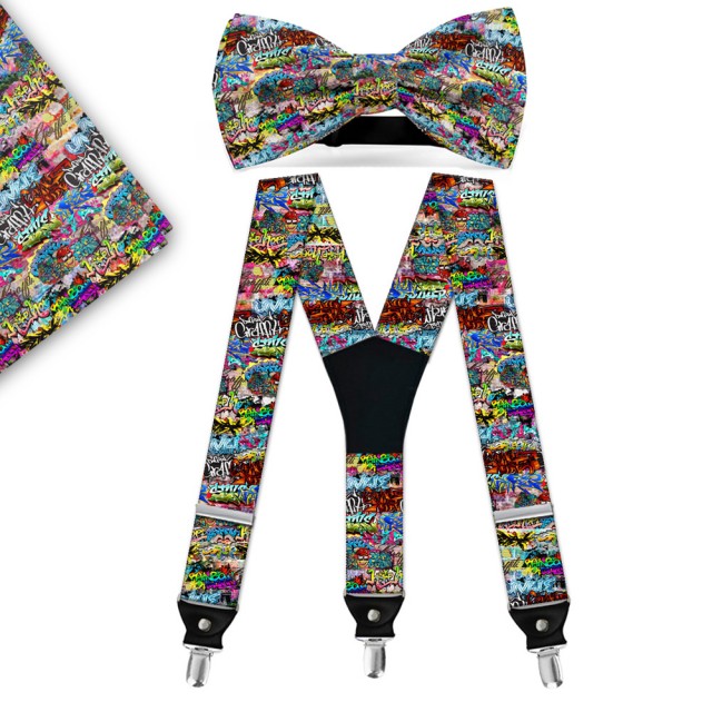 Set papion, batista, bretele, personalizat, “Arta Urbana - Graffiti”