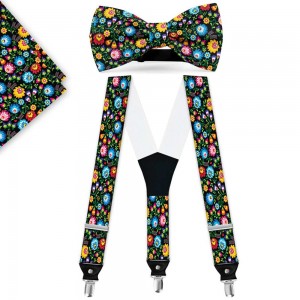 Set papion, batista, bretele, personalizat, design floral, "Folk Art"