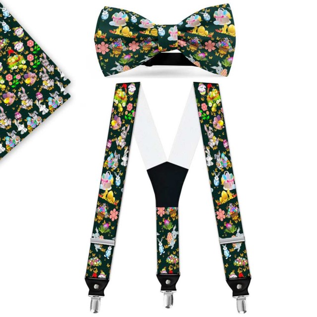 Set papion, batista, bretele, personalizat, design "Happy Easter"