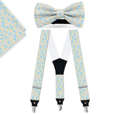 Set papion, batista, bretele, personalizat, model iepurasi de Paste, fundal floral