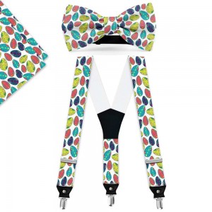 Set papion, batista, bretele, personalizat, model oua colorate de Paste