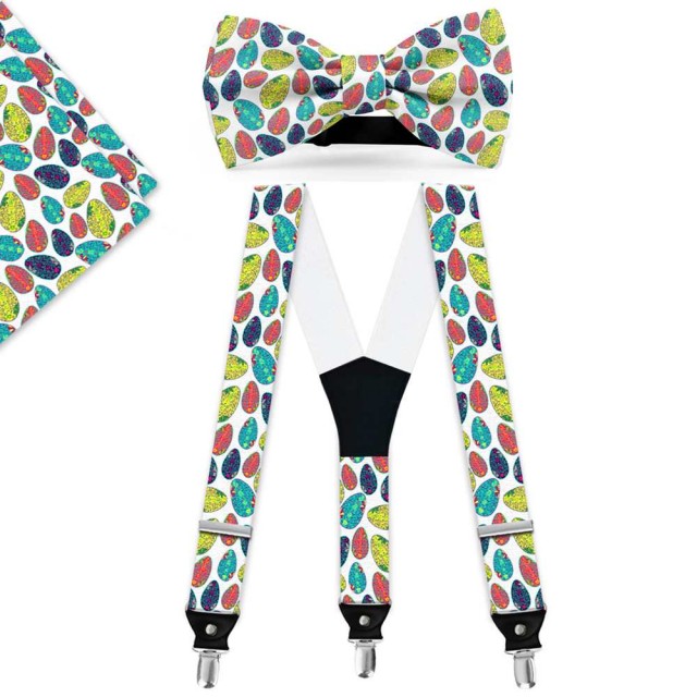 Set papion, batista, bretele, personalizat, model oua colorate de Paste