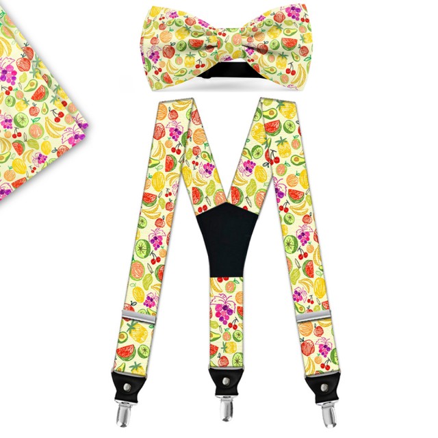 Set papion, batistă, bretele, personalizat, model "Mix de Fructe"