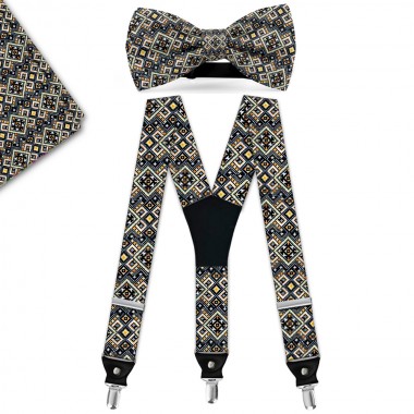 Set papion, batista, bretele, traditionale, stilizate, "Accente Folclorice" 