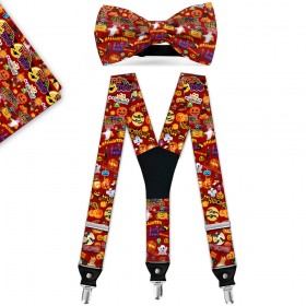 Set papion, batistă, bretele, imprimeu "Halloween Figuri Supranaturale"