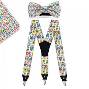 Set papion, batista, bretele, imprimeu "Traditional Floral Multicolor"