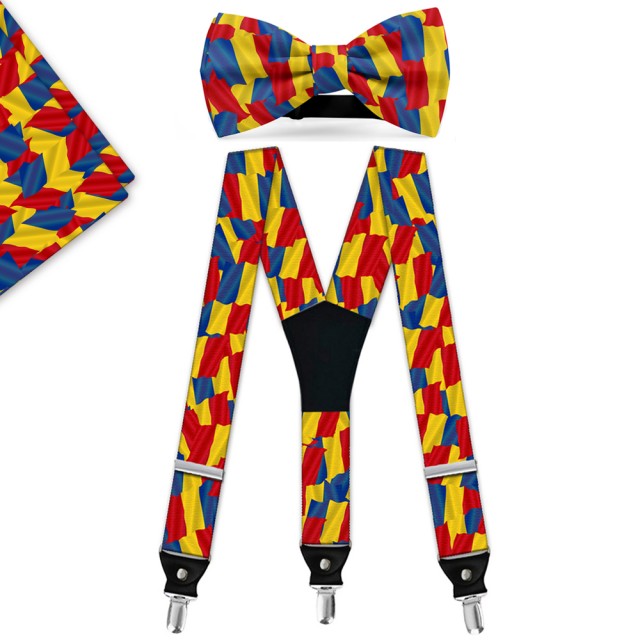 Set papion, batista, bretele, personalizat, model "Drapelul României"