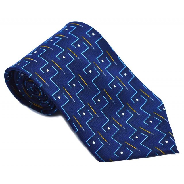 Cravata barbati bleumarin cu model abstract turcoaz si patratele albe 194