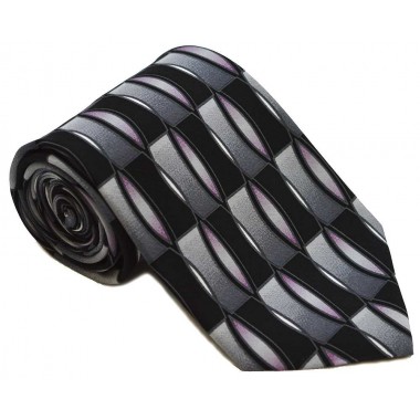 Cravata barbati gri cu model abstract alb cu negru 251