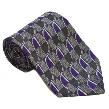 Cravata barbati gri cu model abstract mov cu alb 254
