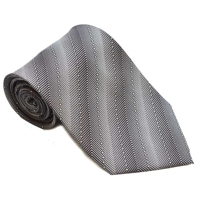 Cravata barbati gri cu model abstract negru si patratele albe 188
