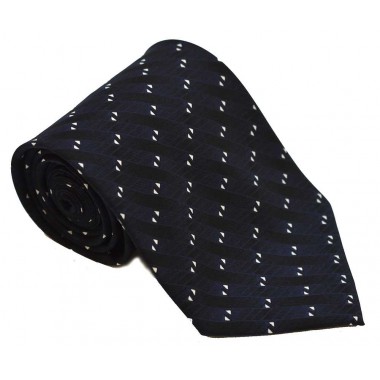 Cravata barbati neagra cu bleumarin si model abstract alb 246