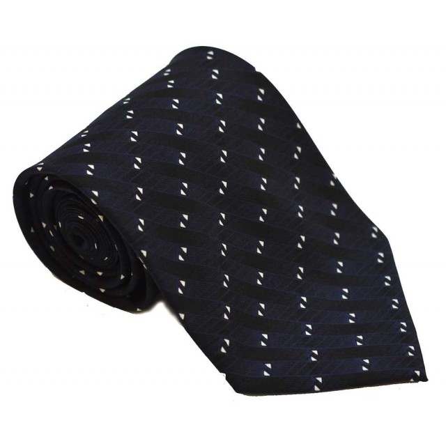 Cravata barbati neagra cu bleumarin si model abstract alb 246