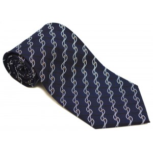 Cravata barbati bleumarin cu dungi oblice negre si model abstract alb 147