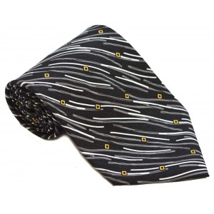 Cravata barbati neagra cu model abstract alb cu gri 227